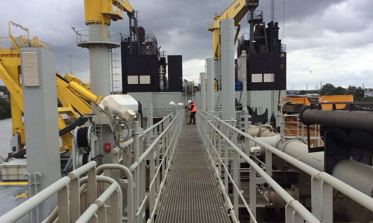 Videoproduktion auf dem Baggerschiff im Hamburger Hafen